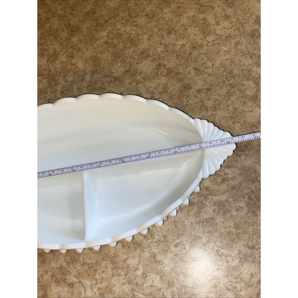 Vintage Fenton Hobnail White Milk Glass Divided Relish Serving Dish Oval - Picture 6 of 8